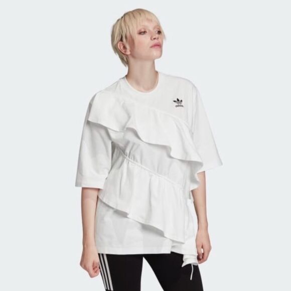 ADIDAS Originals X J-KOO Asymmetric Ruffle-trim Cotton-jersey T-shirt S - Picture 3 of 15